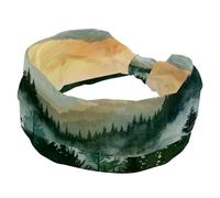 Turban Headbands for Women, Watercolor Landscape Sunrise Forest Mountains Soft Wide Hairbands, Twisted Knot Cross Headband, Stretchy Headwraps, Fashion Hair Accessories