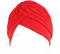 Turbans for Women Soft Pre Tied Fashion Pleated Turban Cap Beanie Headwrap Sleep Hat, Colors (Red, ONE Size)