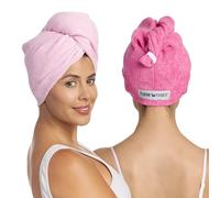 Turbie Twist Microfiber Hair Towel Wrap for Women and Men | 2 Pack | Bathroom Essential Accessories | Quick Dry Hair Turban for Drying Curly, Long & Thick Hair (Dark Pink, Light Pink)