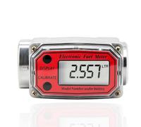 Turbine Water Flow Meter, 1Inch Npt Digital Electronic Flowmeter 120L/Min Liquid Flowmeter 0-99999 Fuel Flow Gauge, for Diesel, Kerosene, Gasoline (Red)