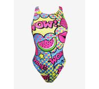 Turbo Cool Comic Wide Strap Swimsuit Pink Yellow Blue Women - M