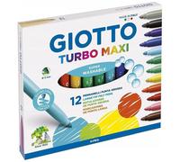 GIOTTO Turbo Maxi Super Washable Felt Tip Fibre Pens, Large Tip Nib 5mm, 12 Assorted Colours, For Children, Parties and Schools