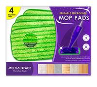 Turbo Mops Reusable Floor Mop Pads - Pack of 4 Machine Washable, 12-inch Microfiber Mop Refills - Household Cleaning Tools