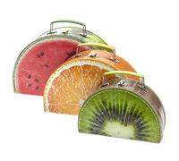 TURBO PRODUKTE Children's Suitcase Set - Play Case for Girls and Boys Round with Fruit Motif Melon, Orange, Kiwi - Ideal for Travel and Tidy in the Children's Room 3 pieces