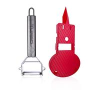 TURBO PRODUKTE Turbo Peeler Combi Plus Universal Peeler incl. Slicing Board - Cuts Forward and Backward - for Left- & Right-Handed Users - 4-in-1 Function