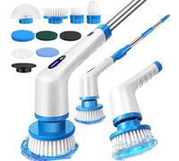 Turbo Scrub Electric Battery Cleaning Brush Cleaning Scrubber Brush Heads for Cleaning Bathroom, Kitchen, Car, Window, Floor and Tiles - with Adjustable Extension Handle and 10 au