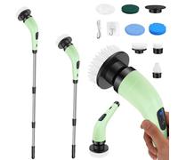 Turbo Scrub Electric Spin Scrubber, Cordless Cleaning Brush with Extendable Detachable Long Handle, 7 Replaceable Cleaning Heads, 300/400RPM 2 Speeds Bathroom Cleaning Scrubber for Kitchen & Home