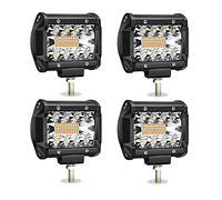 TURBO SII 4 Inch 60W LED Pods LED Light Bar Amber White 6 Mode LED Work Light Strobe Light Bar Flash Off Road Driving Fog Lights Flashing for Car Trucks Polaris Boats Pickup UTV ATV