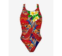 Turbo Wide Strap Bali Flower Swimsuit Red Yellow Women - S