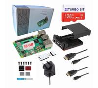 TurboBit Raspberry Pi 5 Performance Kit (Black, 16GB), ARGON Neo 5 Case (Active+Pasive Cooling), 128GB microSD, 27W 5.1V 5A USB C Power Supply, 2X HDMI Cables (Red/White/Black, 16GB Perf)