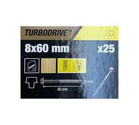 Turbodrive Wood Screws 8 mm Diameter x 60mm Length, Pack of 25