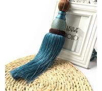 Turbokey 1 Pair Tassels Curtain Tiebacks Rope Ball Braided Drapery Tassel Clip Buckle Decorative Hand-knitted Cord Bandages (Peacock Blue)