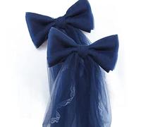 Turbokey 2 Pcs Lace Curtain Tiebacks Sweet Bowknot Curtain Holdbacks Buckles Nursery Home Decor, Ribbon Drape Holder Wedding Birthday Party Decoration for Home Decorative (Navy Blue)