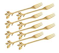 Turbokey Appetizer Cake Fruit Forks Set of 8,Gold Leaf Cocktail Picks 4.7 Inches Tasting Dessert Forks Kitchen Accessory Wedding Party (8 Forks-Gold)