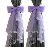 Turbokey Curtain & Drapery Tassel Tiebacks 1 Pair Handmade Cute Bowknot Lace Window Curtain Buckle Tieback Hanging Rope Home Decor for Wedding Birthday Party Decoration (Purple)