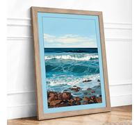 Turbulent Coast Coastal Framed Wall Art Print A3 Oak | Ready to Hang, Premium Gi Paper, Fade-Resistant Inks, Securely Packaged, UK Made
