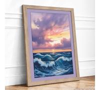 Turbulent Waters at Dusk Coastal Framed Wall Art Print A1 (84.1×59.4cm) Oak, Wall Decor for Living Room, Bedroom, Office & Home, Ready to Hang, Art Gift
