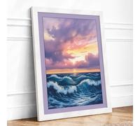 Turbulent Waters at Dusk Coastal Framed Wall Art Print A2 (59.4×42cm) White, Wall Decor for Living Room, Bedroom, Office & Home, Ready to Hang, Art Gift