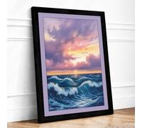 Turbulent Waters at Dusk Coastal Framed Wall Art Print A4 (29.7×21cm) Black, Wall Decor for Living Room, Bedroom, Office & Home, Ready to Hang, Art Gift
