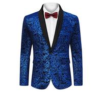 TURETRENDY Mens Floral Tuxedo Suit Jacket Stylish Dinner Blazer Jackets for Wedding Party Prom, Royal Blue, XL