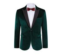 TURETRENDY Men's Velvet Blazer One Button Solid Wedding Tuxedo Slim Fit Luxury Velour Suit Jacket for Dinner,Prom,Party, Dark Green, M