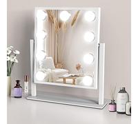 TUREWELL Hollywood Makeup Mirror with Lights, Hollywood Vanity Mirror with 3 Color Light & 9 Dimmable Led Bulbs, Smart Lighted Touch Control Screen & 360 Degree Rotation(White)