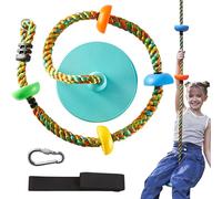 TURFEE Climbing Rope Tree Kids Swing with Platforms and Disc Swings Seat,Outdoor Indoor Backyard Playground Swingset Accessories Single Disk 6 Ft Outdoor Climbing Rope,Carabiner &4 Ft Tree Strap