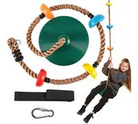 TURFEE Climbing Rope Tree Kids Swing with Platforms and Disc Swings Seat,Outdoor Indoor Backyard Playground Swingset Accessories Single Disk 6 Ft Outdoor Climbing Rope,Carabiner &4 Ft Tree Strap