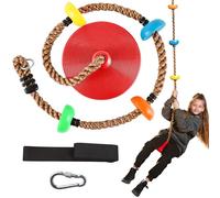 TURFEE Climbing Rope Tree Kids Swing with Platforms and Disc Swings Seat,Outdoor Indoor Backyard Playground Swingset Accessories Single Disk 6 Ft Outdoor Climbing Rope,Carabiner &4 Ft Tree Strap