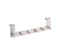 axentia 6 Hook Over Door Hanger, Stainless Steel Coat Robe Hat Clothes Hanger Rack Holder, Bathroom Hooks, Hanging Towel Rack Organiser, approx. 39 x 11 x 5 cm, Silver