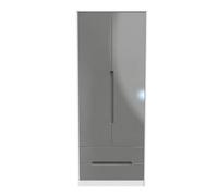 Turin 2 Door 2 Drawer Wardrobe In Grey Gloss & White (Ready Assembled)