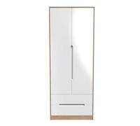 Turin 2 Door 2 Drawer Wardrobe In White Gloss & Bardolino Oak (Ready Assembled)