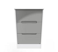 Turin 3 Drawer Bedside Cabinet In Grey Gloss & White (Ready Assembled)