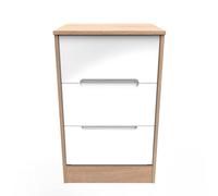 Turin 3 Drawer Bedside Cabinet In White Gloss & Bardolino Oak (Ready Assembled)