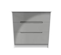 Turin 3 Drawer Deep Chest In Grey Gloss & White (Ready Assembled)