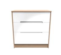 Turin 3 Drawer Deep Chest In White Gloss & Bardolino Oak (Ready Assembled)
