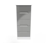 Turin 5 Drawer Tallboy In Grey Gloss & White (Ready Assembled)