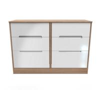 Turin 6 Drawer Wide Chest In White Gloss & Bardolino Oak (Ready Assembled)