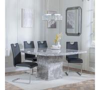 Turin Dining Set - 8 Seater - 140cm - Square - Grey Marble - Bianco Dining Chairs - Black Faux Leather