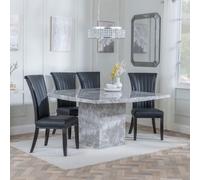 Turin Dining Set - 8 Seater - 140cm - Square - Grey Marble - Cadiz Dining Chairs - Black Leather