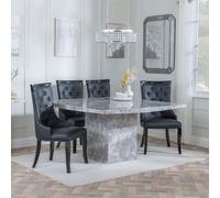 Turin Dining Set - 8 Seater - 140cm - Square - Grey Marble - Carmela Dining Chairs - Black Leather
