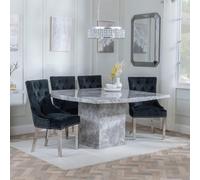 Turin Dining Set - 8 Seater - 140cm - Square - Grey Marble - Knocker Back Dining Chairs - Black Velvet Fabric - Chrome Legs
