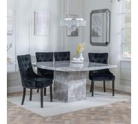 Turin Dining Set - 8 Seater - 140cm - Square - Grey Marble - Lion Knocker Back Dining Chairs - Black Velvet Fabric - Black Wooden Legs