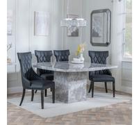 Turin Dining Set - 8 Seater - 140cm - Square - Grey Marble - Mimi Dining Chairs - Black Leather