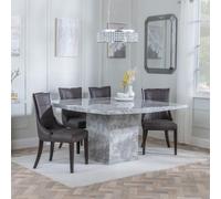 Turin Dining Set - 8 Seater - 140cm - Square - Grey Marble - Paris Dining Chairs - Brown Leather - Brown Legs