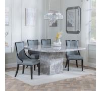 Turin Dining Set - 8 Seater - 140cm - Square - Grey Marble - Paris Dining Chairs - Grey Leather - Black Legs