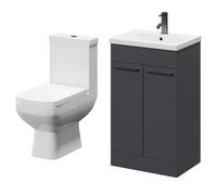 Turin Floor Standing Vanity Unit and Toilet Suite with 1 Tap Hole Basin and 2 Doors with Gunmetal Grey Handles | Gloss Grey | ABS Polished Chrome | 500mm
