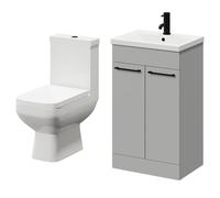 Turin Floor Standing Vanity Unit and Toilet Suite with 1 Tap Hole Basin and 2 Doors with Matt Black Handles | Gloss Grey Pearl | ABS Polished Chrome | 500mm