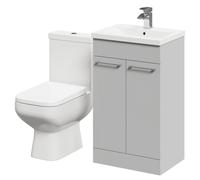 Turin Floor Standing Vanity Unit and Toilet Suite with 1 Tap Hole Basin and 2 Doors with Polished Chrome Handles | Gloss Grey Pearl | ABS Polished Chrome | 500mm