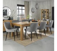 Turin Light Oak Extending Dining Table Set - 6-10 Seater - 165cm-225cm - 8 Cezanne Grey Velvet Chairs - Black Legs
